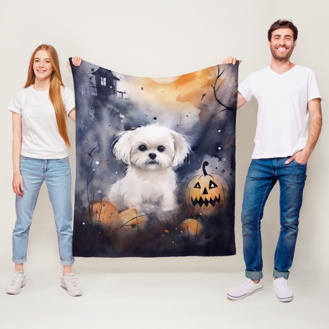Couverture Polaire Halloween Maltais Avec Peur Citrouille (En situation)