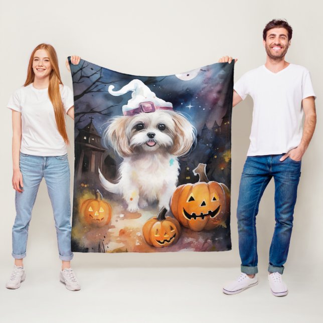 Couverture Polaire Halloween Malti Tzu Avec Peur Citrouille (En situation)