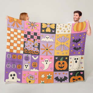 Couverture Polaire Halloween Patchwork Motif - Carrés festifs