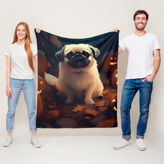 Couverture Polaire Halloween Pekingese Avec Peur Citrouille (En situation)