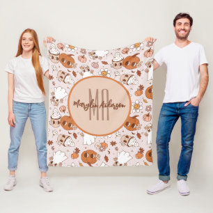 COUVERTURE POLAIRE HALLOWEEN RETRO CITROUILLES SUPER ET GHOSTS