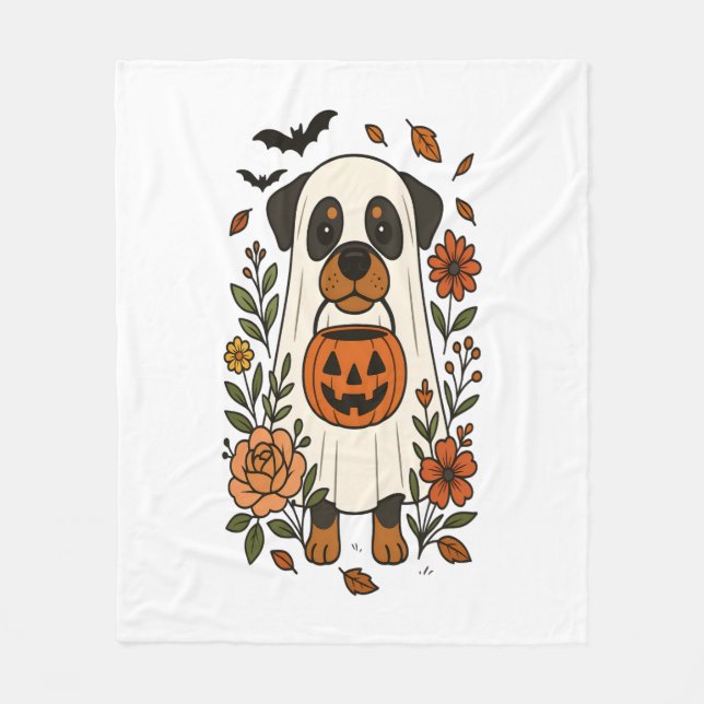 Couverture Polaire Halloween Rottweiler avec Fleurs (Devant)