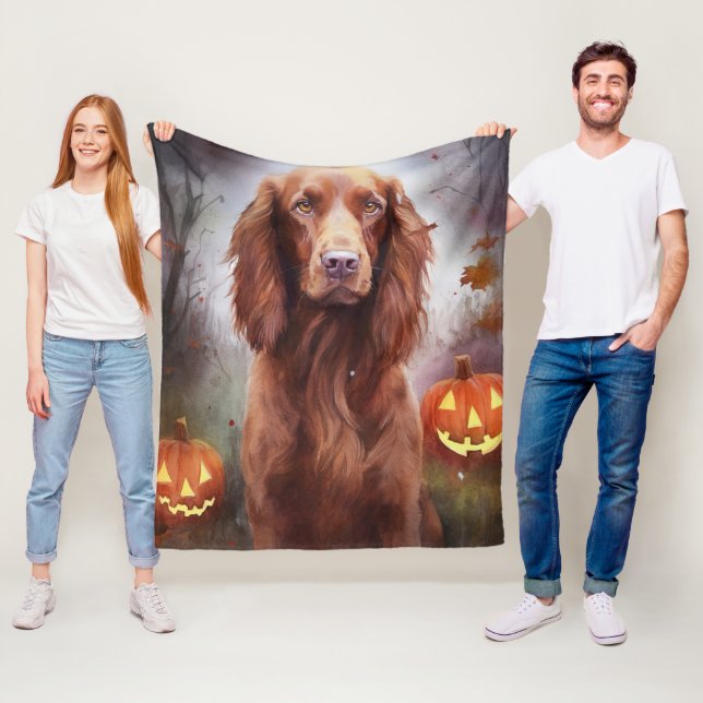 Couverture Polaire Halloween Rouge irlandais Setter avec la peur Citr (En situation)