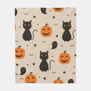 Couverture Polaire Halloween sans couture motif avec chat noir et gho