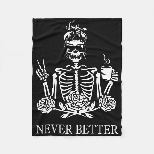 Couverture Polaire Halloween Skeleton Skull Femmes Boire Café Nev (Devant)