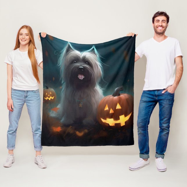 Couverture Polaire Halloween Skye Terrier Avec La Peur Citrouille (En situation)