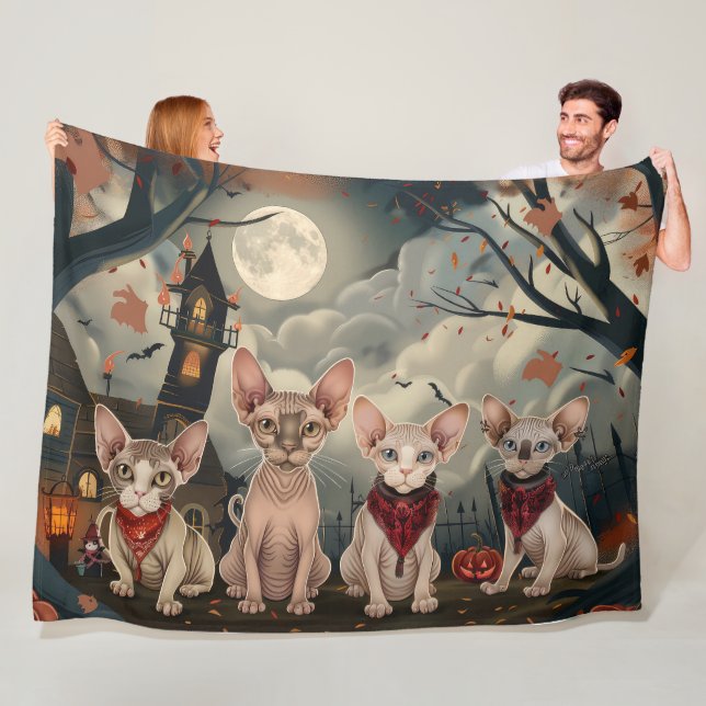 Couverture Polaire Halloween sphynx chats Éffrayant (En situation)