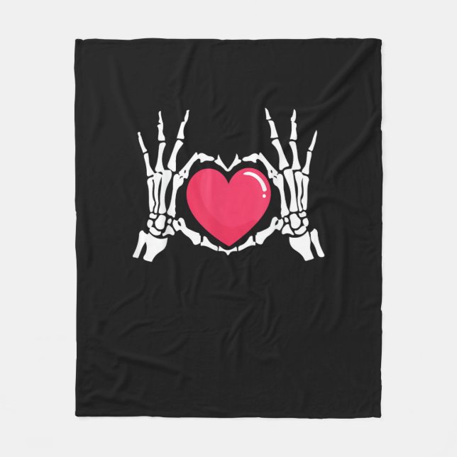 Couverture Polaire Halloween squelette coeur main (Devant)