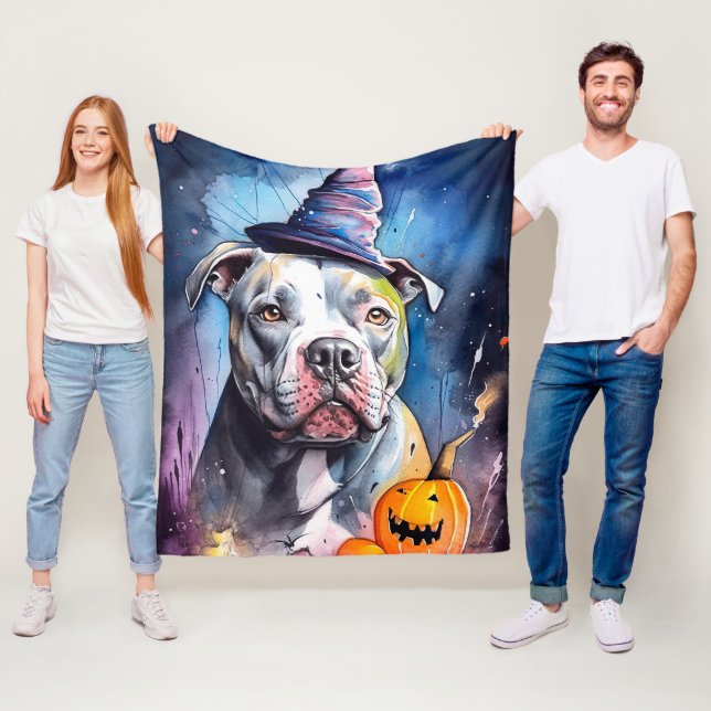 Couverture Polaire Halloween Staffordshire Américain Avec Citrouilles (En situation)