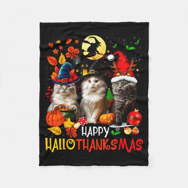 Couverture Polaire Halloween Thanksgiving Christmas Happy Hallothanks (Devant)