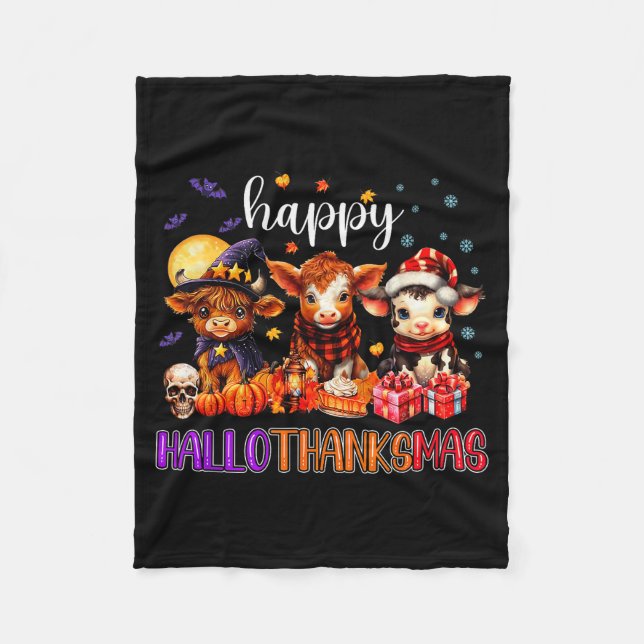 Couverture Polaire Halloween Thanksgiving Christmas Happy Hallothanks (Devant)
