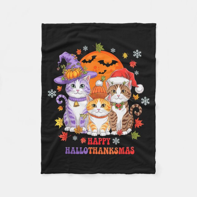 Couverture Polaire Halloween Thanksgiving Christmas Happy Hallothanks (Devant)