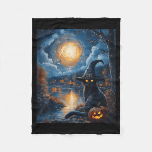 Couverture Polaire Halloween Van Gogh Nuit Étoilée Chat Noir Citrouil