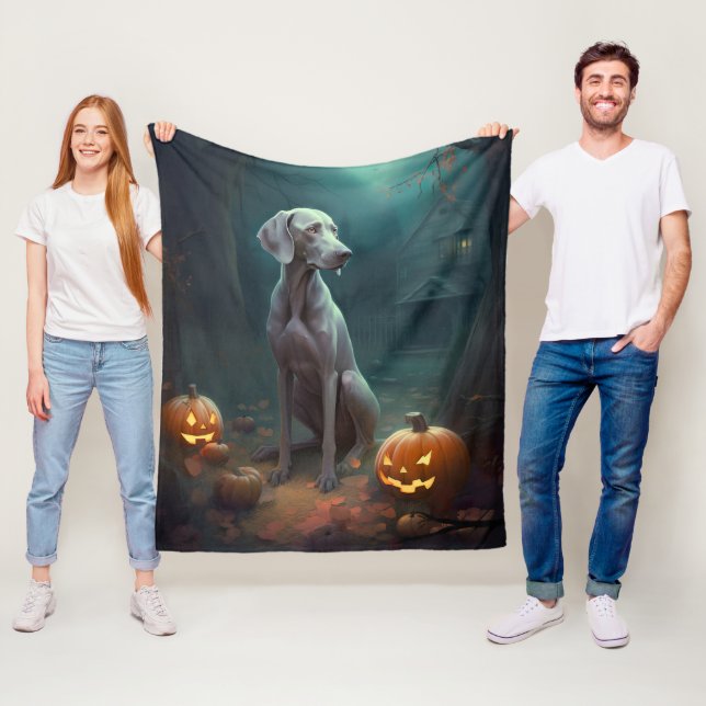 Couverture Polaire Halloween Weimaraner avec la peur Citrouille (En situation)