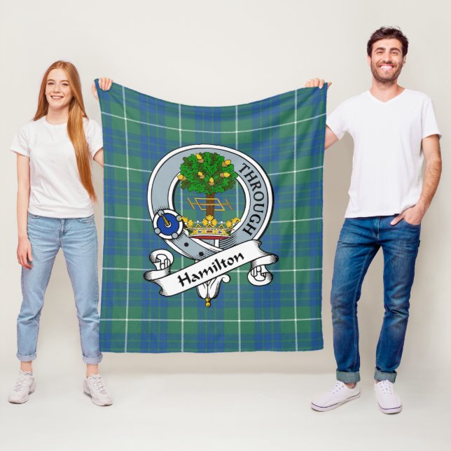 Couverture Polaire Hamilton Chasse Ancien Clan Badge Tartan Plaid (En situation)