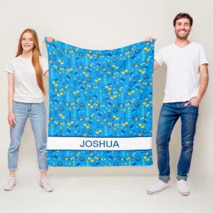 Couverture Polaire Hanoukka bleu moderne personnalisé