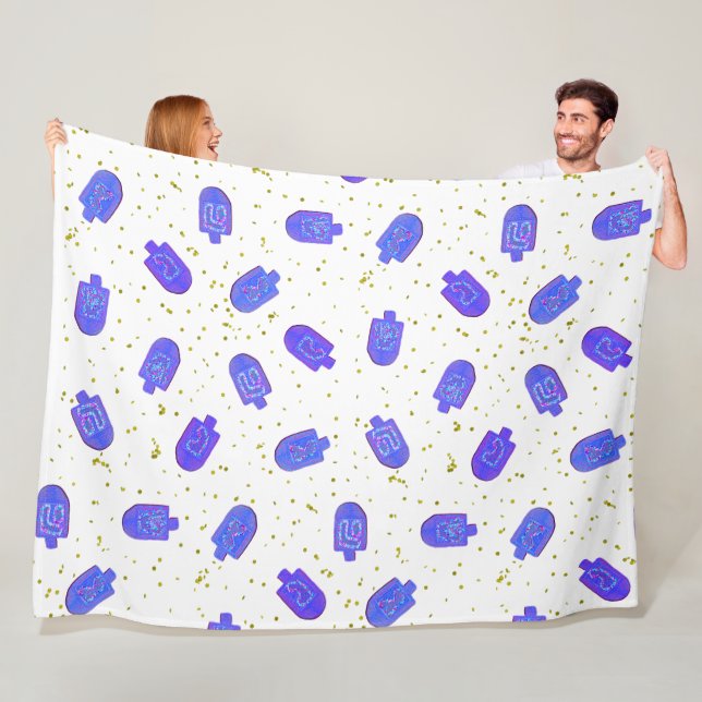Couverture Polaire Hanukkah floral dreidels and gelt (En situation)