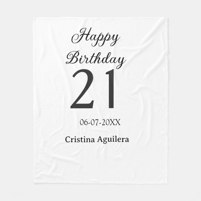 Couverture Polaire Happy 21st birthday bold letter simple name minima (Devant)