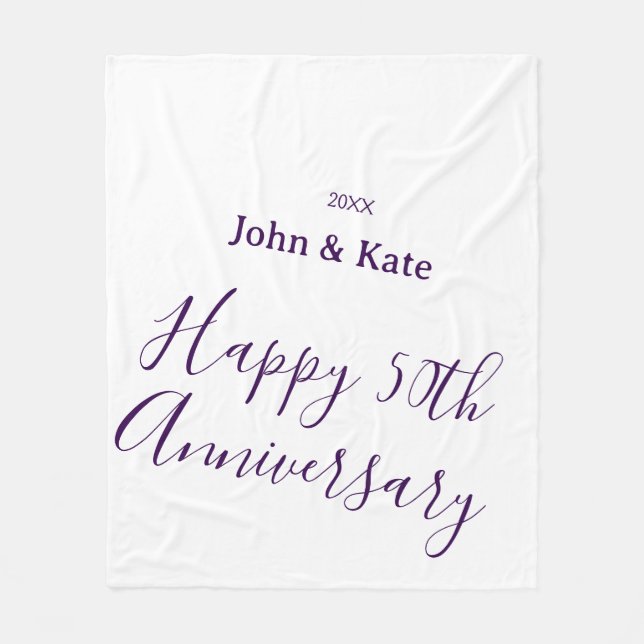 Couverture Polaire Happy 50th anniversary purple name year simple  (Devant)