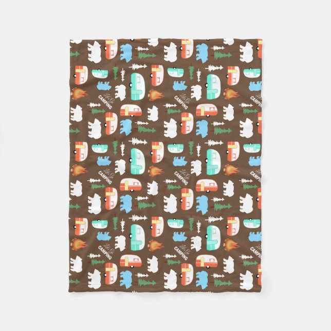 Couverture Polaire Happy Camper RV Camping Fleece Blanket - Brown (Devant)