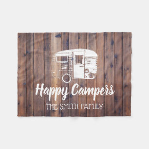 Couverture Polaire Happy Campers Rustic Camping Trailer Nom de famill