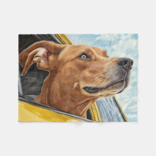 Couverture Polaire Happy Dog in Yellow Car Art Print