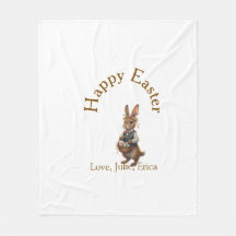 Happy Easter brown bunny with eggs love add name