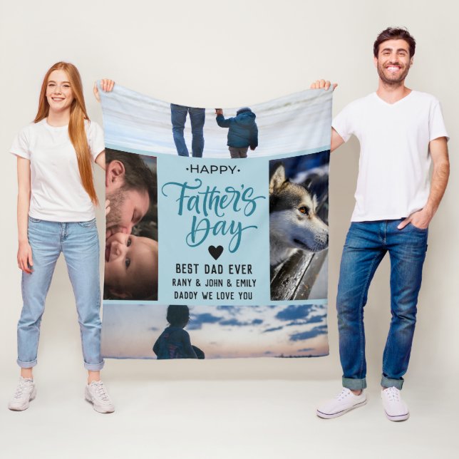 Couverture Polaire Happy Fête des pères Photo Collage de noms personn (En situation)