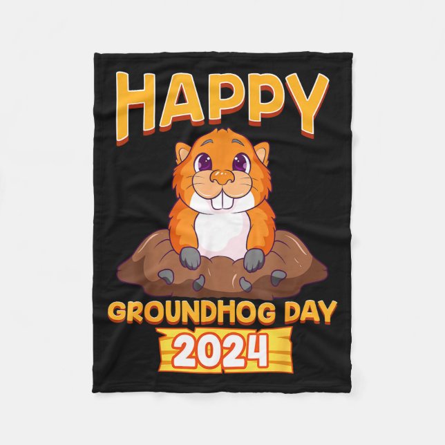 Couverture Polaire Happy Groundhog Day 2024 Woodchuck Weather Meteoro (Devant)