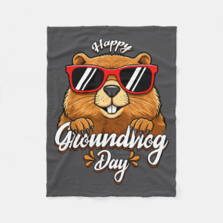 Couverture Polaire Happy Groundhog Day Funny Groundhog Sungles Cute K