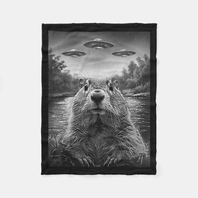Couverture Polaire Happy Groundhog Day Groundhog Selfie With Ufos Fun (Devant)