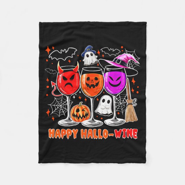 Couverture Polaire Happy Hallo-wine Funny Halloween Gl Wine Drinking  (Devant)
