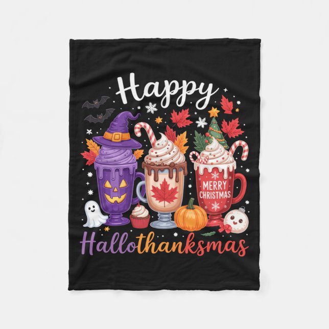 Couverture Polaire Happy Hallothanksmas Coffee Lover Halloween Merry  (Devant)
