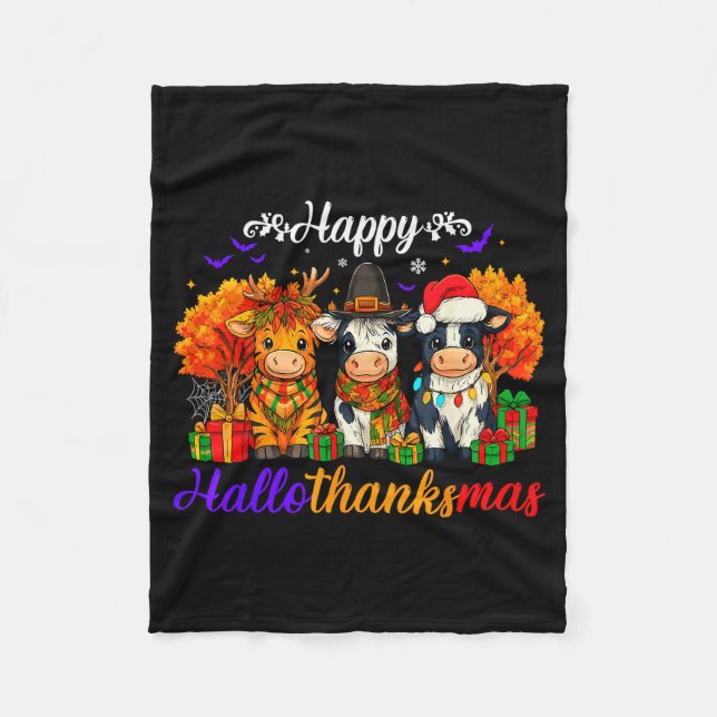Couverture Polaire Happy Hallothanksmas Cows For Farmer  (Devant)