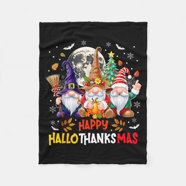 Couverture Polaire Happy Hallothanksmas Gnomes Lover Halloween Merry  (Devant)