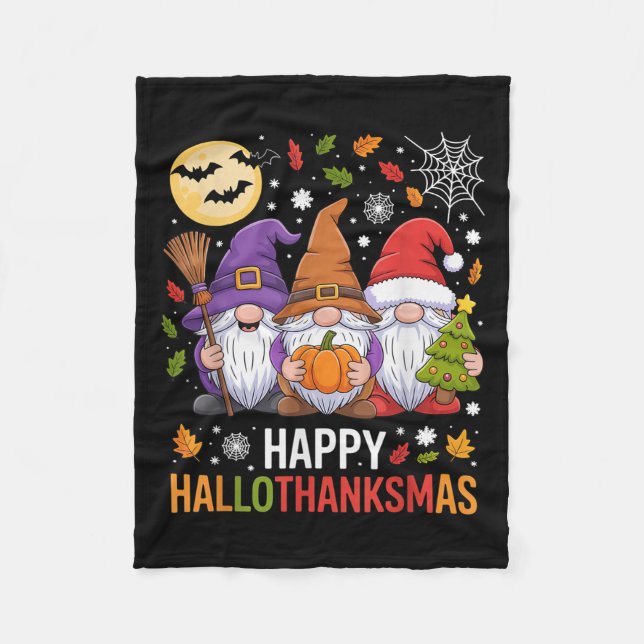 Couverture Polaire Happy Hallothanksmas Gnomes Lover Halloween Merry  (Devant)