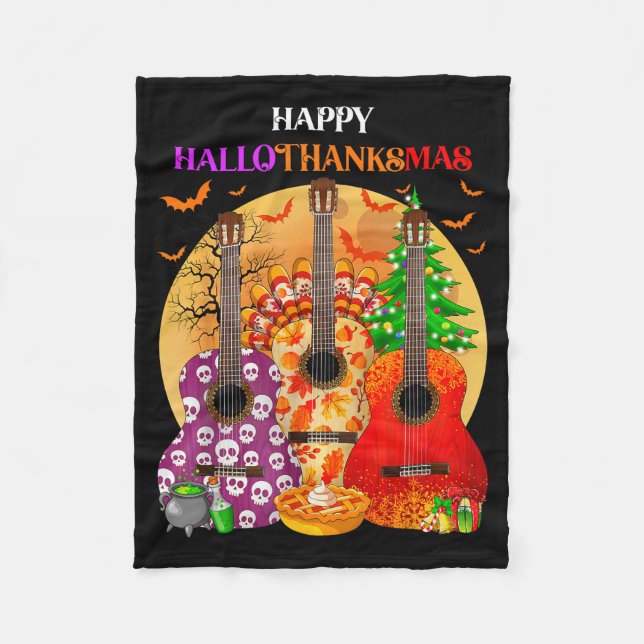 Couverture Polaire Happy Hallothanksmas Guitar Halloween Thanksgiving (Devant)