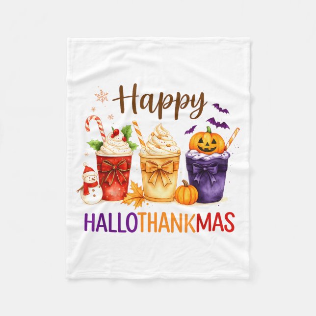 Couverture Polaire Happy Hallothanksmas Halloween Thanksgiving Xmas O (Devant)