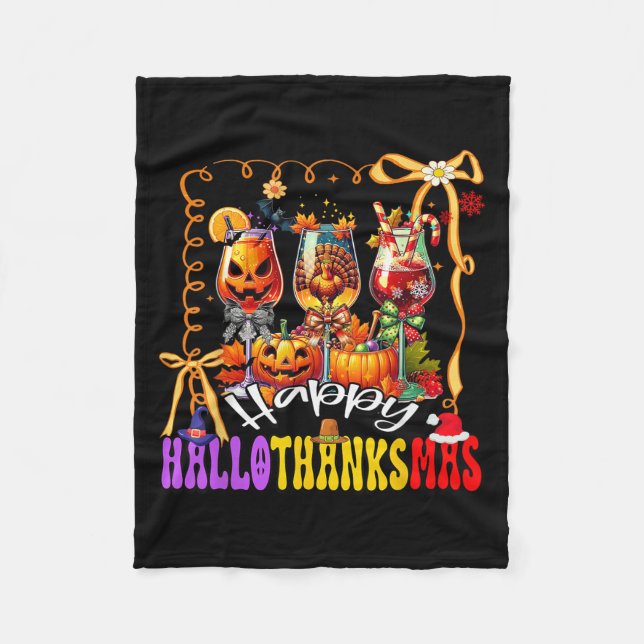 Couverture Polaire Happy Hallothanksmas Wine Gl Halloween Thanksgivin (Devant)