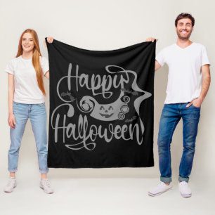 Couverture Polaire Happy Halloween chauves-souris Jack-o'-lantern