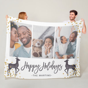 Couverture Polaire Happy Holidays Deer and Confetti Photo Collage