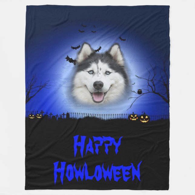 Couverture Polaire Happy Howloween Husky (Devant)