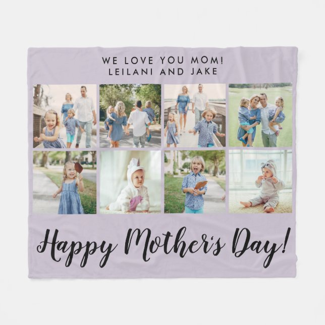 Couverture Polaire Happy Mother's Day 8 - Collage photo violet (Devant (Horizontal))