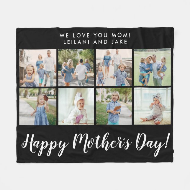 Couverture Polaire Happy Mother's Day 8 Photo Collage Black (Devant (Horizontal))