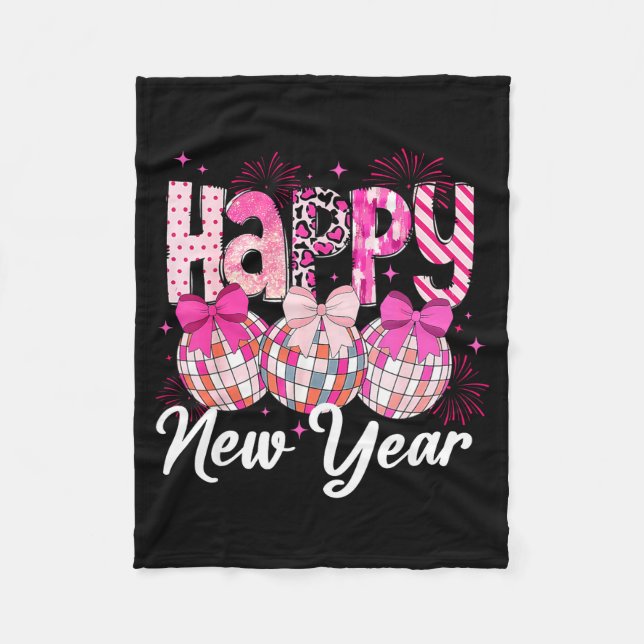 Couverture Polaire Happy New Year 2026 Nk Coquette Bow Disco Ball Fir (Devant)