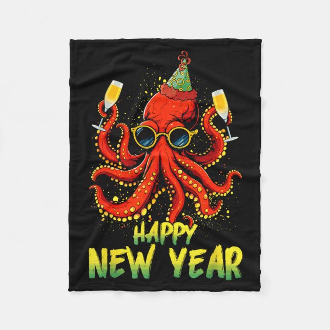 Couverture Polaire Happy New Year 2026 Octopus Drinking Champagne New (Devant)