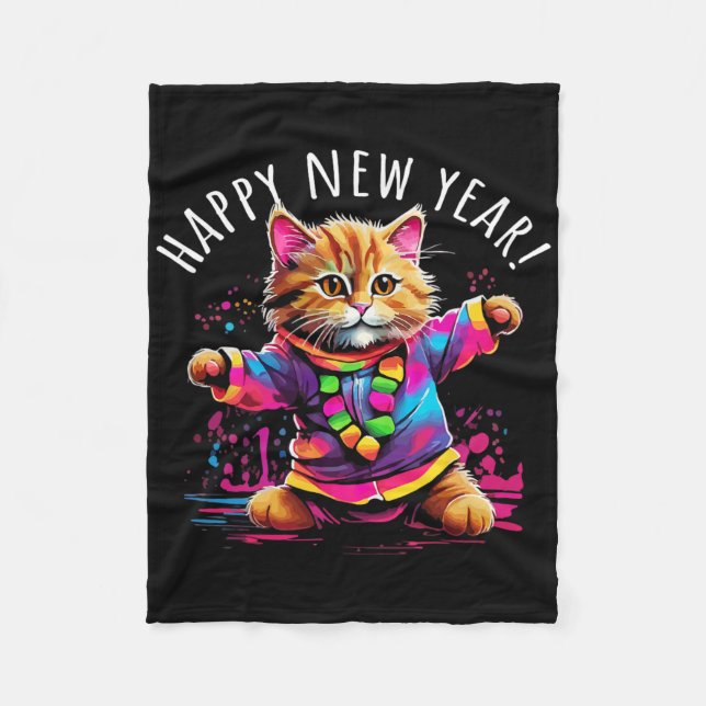 Couverture Polaire Happy New Year Party Dancing Cat Design  (Devant)