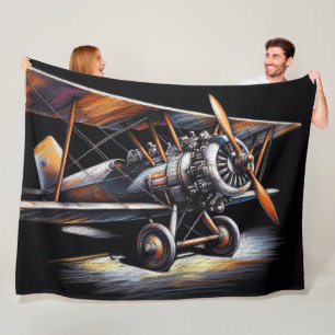 Couverture Polaire Hard Pastel Antique Biplane Avion Avion