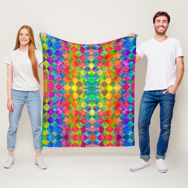 Couverture Polaire [Harlequin Cravate-Dye] À damiers fractal diamant (En situation)