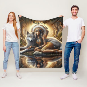 Couverture Polaire Harmonie de l'esprit autochtone avec un loup au cr